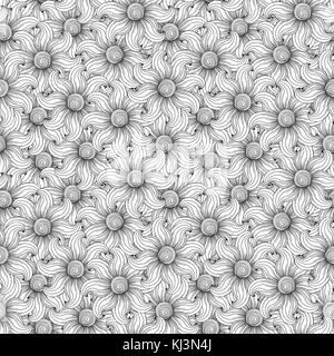 Seamless floral vector monochrome pattern with stylized flowers Stock Vector