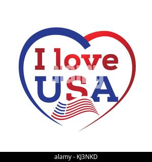 I love usa illustration, usa with heart, love usa sign, isolated on white background. Stock Vector