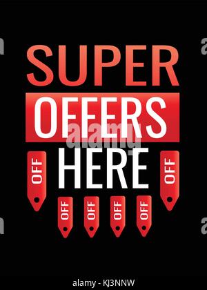 super offers here sign on black background, super offers illustration, offers design, Stock Vector