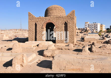 Ancient brick tombs in the Fatimid Cemetery dating back to the 9th century in Aswan, Egypt Stock Photo