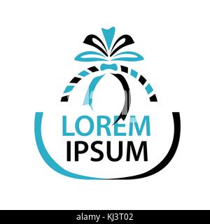 gift basket with big bow illustration, icon design, isolated on white background. Stock Vector