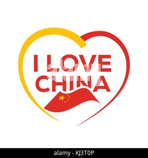 I love china with outline of heart and chinese flag, icon design, isolated on white background. Stock Vector