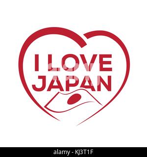 I love japan with outline of heart and japanese flag, icon design, isolated on white background. Stock Vector