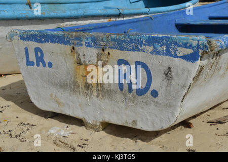 PUNTA CANA, DOMINICAN REPUBLIC - AUGUST 31, 2014: Boat in  Macao Beach in Punta Cana, Dominican Republic Stock Photo
