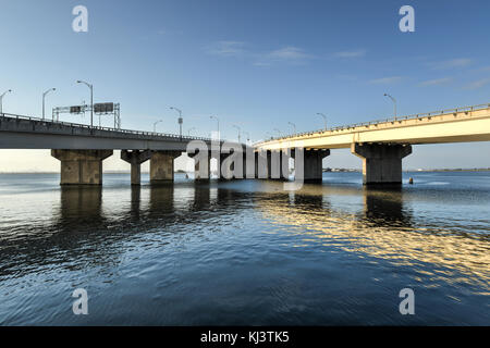 The Cross Bay Veterans Memorial Bridge that carries Cross Bay Boulevard from Broad Channel in Jamaica Bay to the Rockaway Peninsula, and is located in Stock Photo