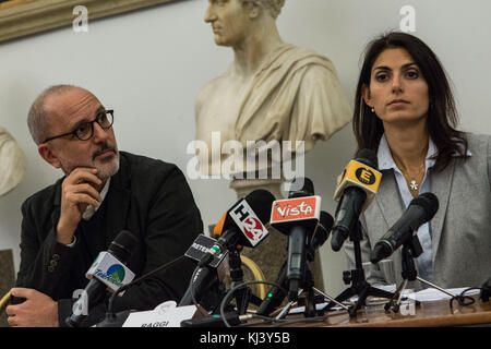 Rome, Italy. 20th Nov, 2017. The councillor for urban planning in Rome Luca Montuori during Press conference of the mayor of Rome Virginia Raggi presents the project of redevelopment of the coast of Ostia, after the victory of the Movimeto five stars (M5S) of the tenth town Hall on November 20, 2017 in Rome, Italy Credit: Andrea Ronchini/Pacific Press/Alamy Live News Stock Photo