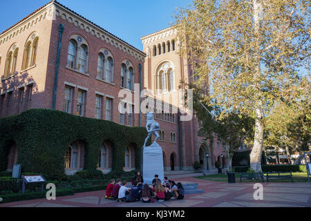 Los Angeles, NOV 19: Tommy Trojan wrap with duct tape on NOV 19, 2017 at Los Angeles, California, United States on NOV 19, 2017 at Los Angeles, Califo Stock Photo