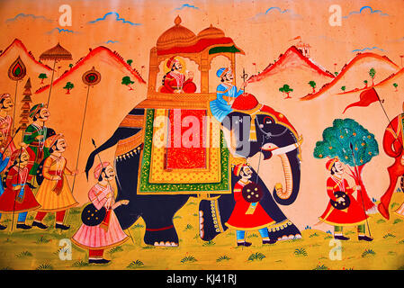 Wall painting on the inner wall of Champaner heritage resort, Halol, Gujarat, India Stock Photo