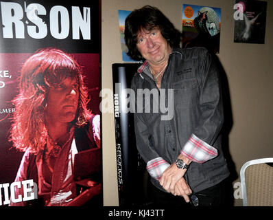 NEW YORK, NY - 2012: Keith Emerson, the flamboyant, English prog-rock pioneer who rose to fame as the keyboardist for supergroup Emerson, Lake & Palmer in the Õ70s, died in Santa Monica, Calif. on Thursday at age 71.Orig Pix taken on 2012 in New York City  People:  Keith Emerson Stock Photo