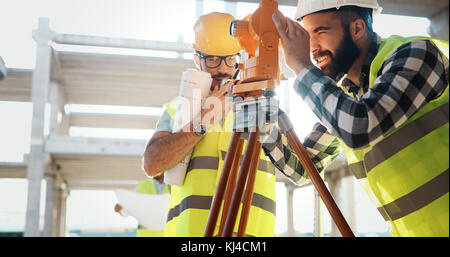 Team of architects people in group on construciton site Stock Photo