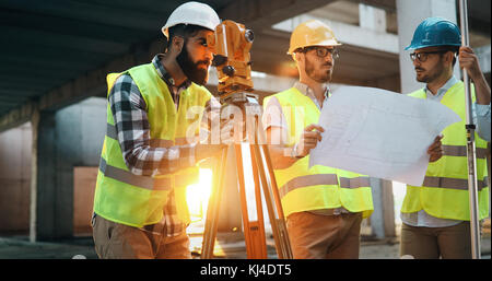 Group of engineering team had meeting at working site Stock Photo