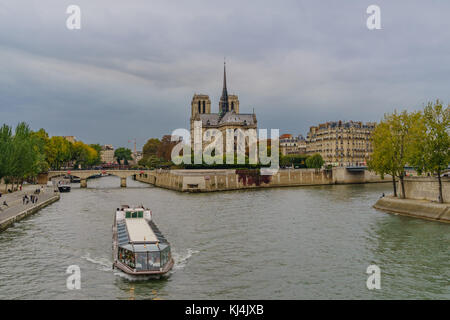 Notre Dame from bridge at sunset Stock Photo