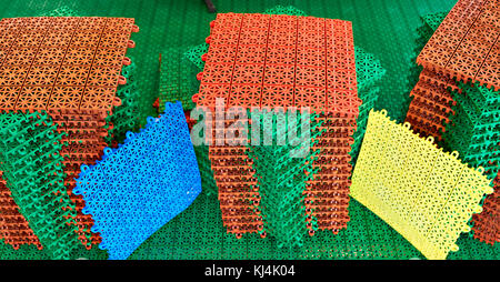 Plastic flooring elements for sports playgrounds Stock Photo