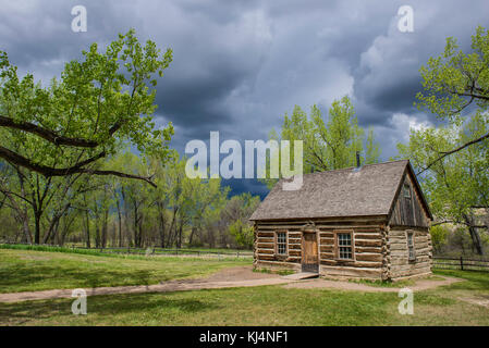 Maltese Cross Cabin, Theodore Roosevelt National Park, N. Dakota, USA by Bruce Montagne/Dembinsky Photo Assoc Stock Photo