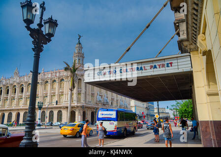 HAVANA, CUBA - FEB 16, 2017: View of Payret building, one of the largest movie theaters in Cuba located in one side of the Central Park Stock Photo