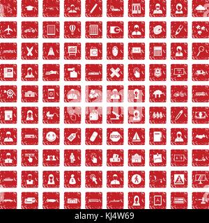 100 initiation icons set grunge red Stock Vector