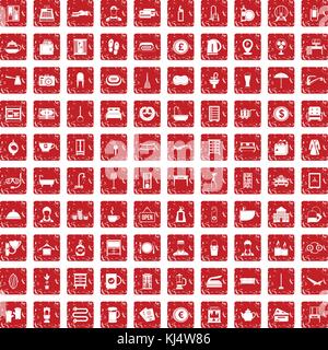 100 inn icons set grunge red Stock Vector