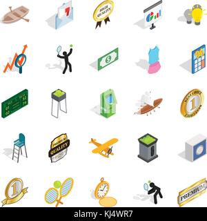 Win at competition icons set, isometric style Stock Vector