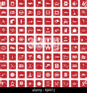 100 auto service center icons set grunge red Stock Vector