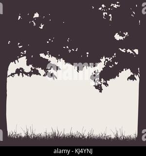 Frame of tree trunks and branches with foliage in retro style with space for text - vector Stock Vector
