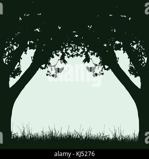 Frame of tree trunks and branches with foliage in retro style with space for text - vector Stock Vector
