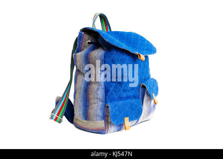 Blue school backpack isolated on white background Stock Photo