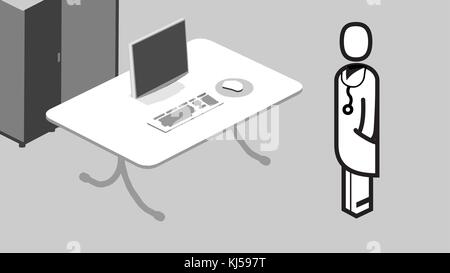 Doctor in Office Isometric Icon. IT Worplace Stock Vector
