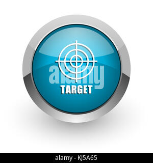 Target blue silver metallic chrome border web and mobile phone icon on white background with shadow Stock Photo