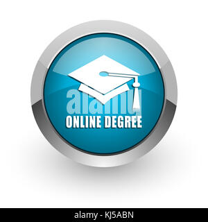 Online degree blue silver metallic chrome border web and mobile phone icon on white background with shadow Stock Photo