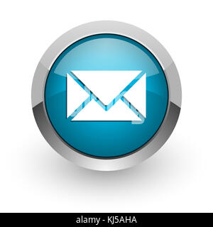 Email blue silver metallic chrome border web and mobile phone icon on ...