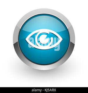 Eye blue silver metallic chrome border web and mobile phone icon on white background with shadow Stock Photo