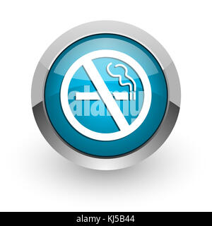 No smoking blue silver metallic chrome border web and mobile phone icon on white background with shadow Stock Photo
