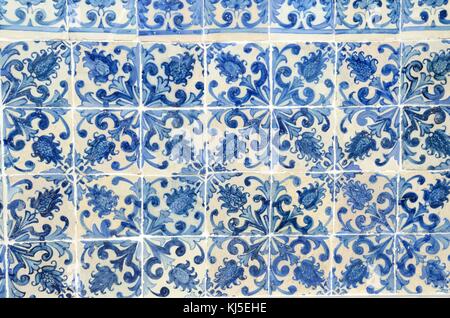 Part of a panel of old blue mosaic tiles Lisbon Portugal Stock Photo