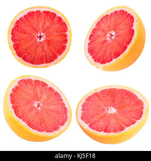 Isolated fruits. Collection of sliced grapefruit isolated on white background with clipping path as package design element. Stock Photo