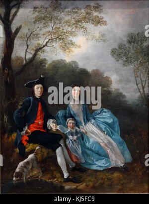Painting titled 'Portrait of the Artist with his Wife and Daughter' by Thomas Gainsborough (1727-1788) an English portrait and landscape painter. Dated 18th Century Stock Photo