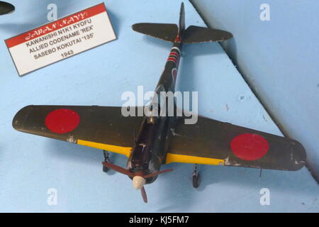 Model of a Nakajima Ki-43 Hayabusa, a single-engine land-based tactical fighter used by the Imperial Japanese Army Air Force in World War II. Dated 20th Century Stock Photo