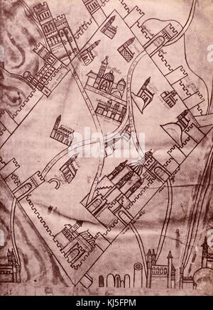 A plan of Jerusalem dating back to the Crusaders. Dated 11th Century Stock Photo