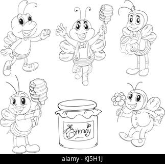 Illustration of the doodle design of bees on a white background Stock Vector