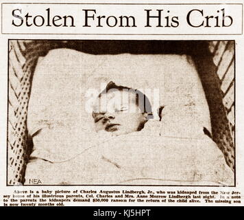 On March 1, 1932, Charles Augustus Lindbergh Jr., 20-month old son of aviator Charles Lindbergh and Anne Morrow Lindbergh, was abducted from his home in Highfields, New Jersey. his body was discovered nearby Stock Photo