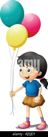 Illustration of a cute litte girl holding balloons on a white background Stock Vector