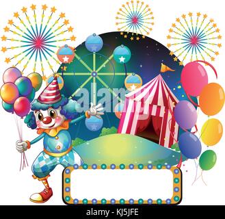 Illustration of a clown with balloons and the empty signage Stock ...