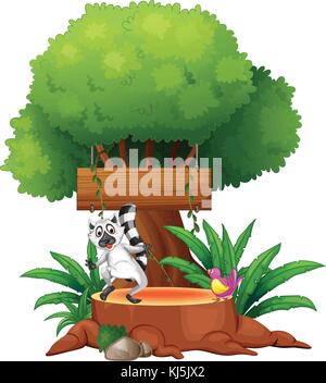 Illustration of an empty board under a big tree on a white background Stock Vector