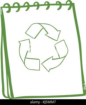 Illustration of a green notebook with the symbols for recycling on a white background Stock Vector