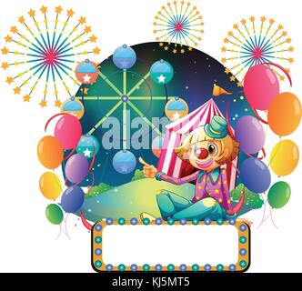 Illustration of a clown with balloons and the empty signage on a white ...