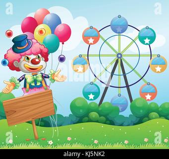 Illustration of a clown with balloons and the empty signage on a white ...