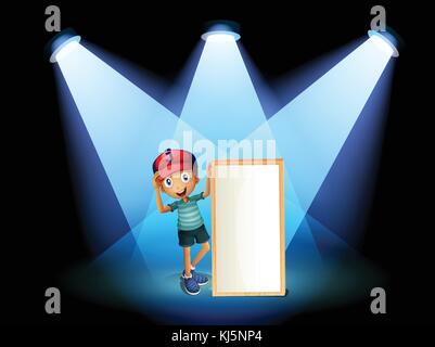 Illustration of a boy holding an empty frame in front of the hanging ...