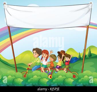 Blank sign template with kids and trees illustration Stock Vector Image ...