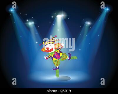 Illustration of a stage with a playful clown Stock Vector