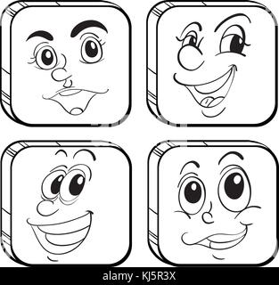 Illustration of the four different kinds of square faces on a white background Stock Vector