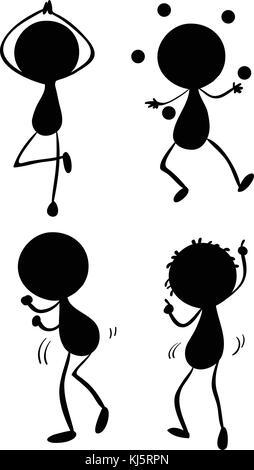 Circus performers black silhouettes, carnival top tent vector artists ...